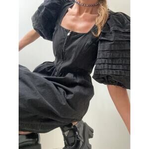 Sea NY Suri Black Denim Puff Sleeve Zip Front Dress Size 4